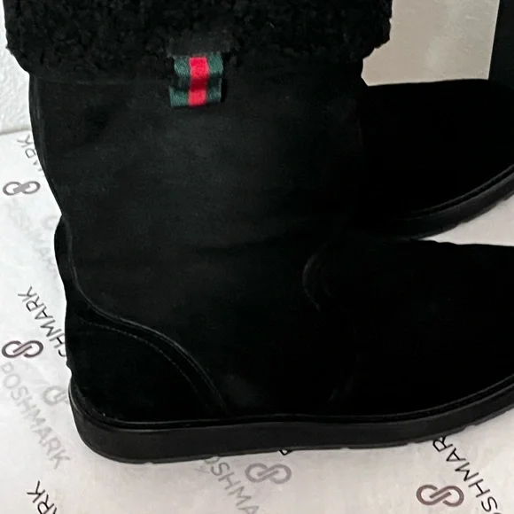 GUCCI SAINT MORITZ PRE-LOVED RARE AUTHENTIC BLK SUEDE LEATHERSHEARLING BOOTS